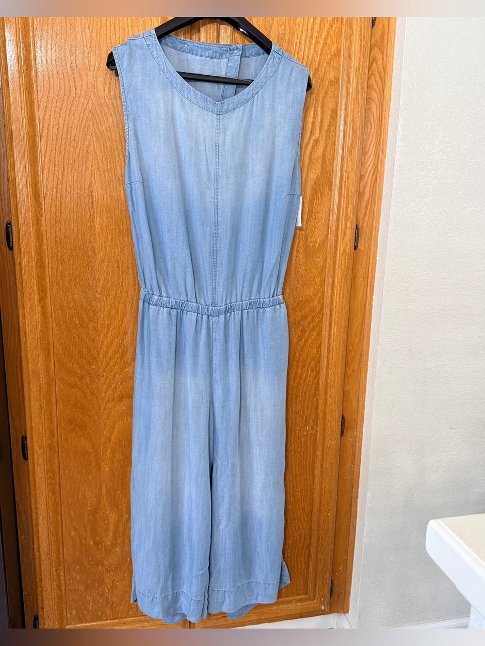 anthropologie cloth & stone womens chambray denim jumpsuit Large
